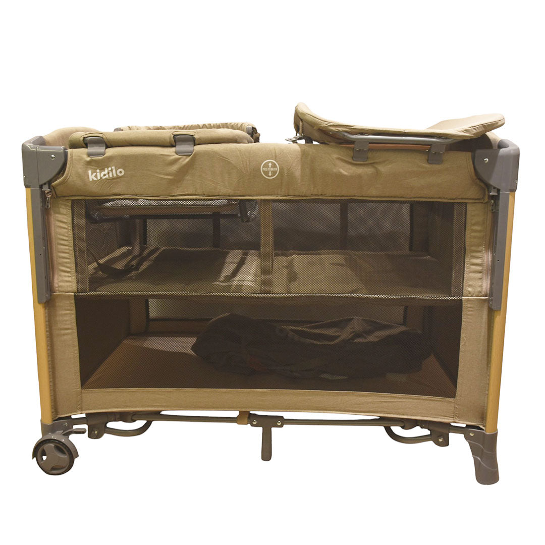 Corral colecho con cambiador y moisés, sistema plegable con bolsa viajera, con ruedas traseras para fácil movimiento, cambiador ajustable a la estructura, con mosquitero retirable - Kidilo