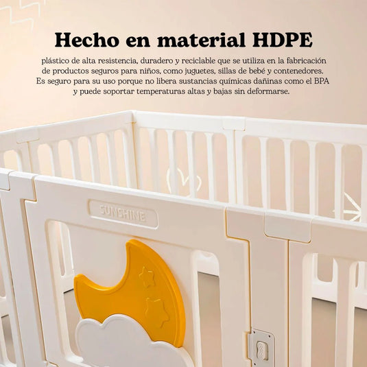 Corral de juego con tapete didáctico de dobleces, puerta con cerradura de seguridad, hecho en material resistente y seguro 100% libre de BPA, centro de juego para bebés