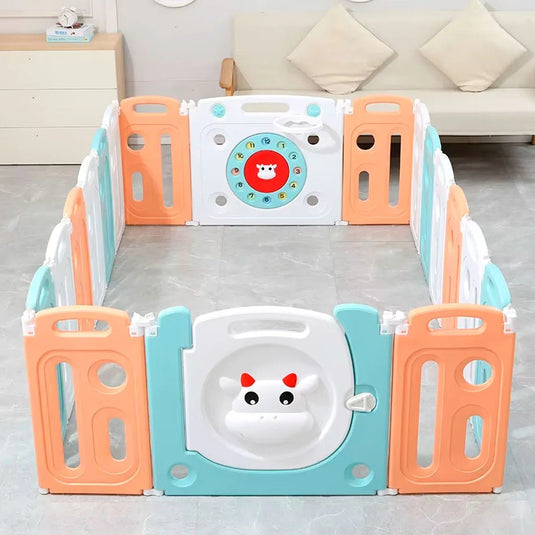 Corral de juego puerta de Vaquita con cesta, espacio de juego seguro para bebé