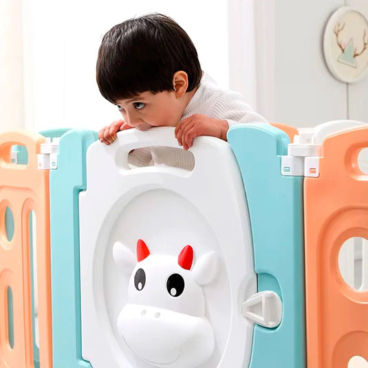 Corral de juego puerta de Vaquita con cesta, espacio de juego seguro para bebé