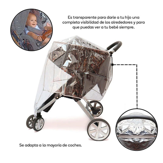 Cubierta para coche paseador de bebé, ideal para resguardarlo de la lluvia y el viento, material transparente, fácil de usar - Nubba