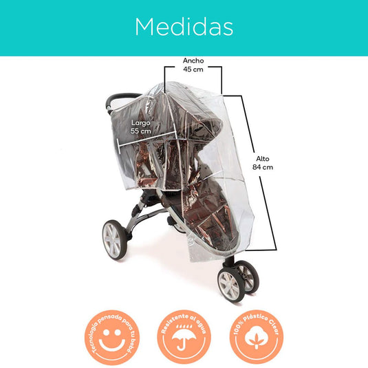 Cubierta para coche paseador de bebé, ideal para resguardarlo de la lluvia y el viento, material transparente, fácil de usar - Nubba