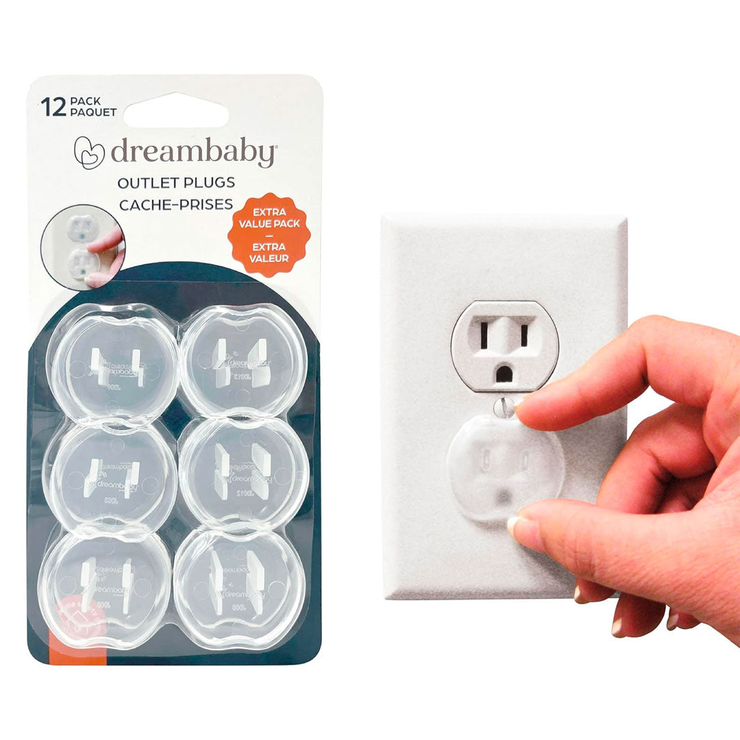Paquete x12 cubiertas protectoras para enchufes, de instalación fácil y rápida, hecho en plástico resistente y duradero, de color traslucido para no llamar la atención del bebé - DreamBaby