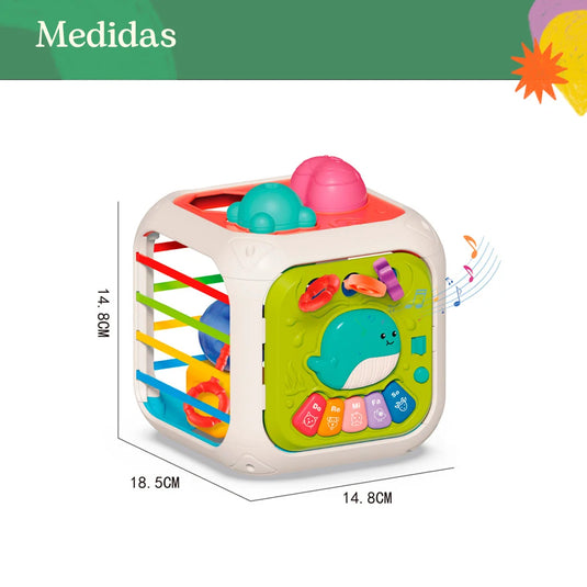 Cubo didáctico con 7 actividades de estimulación sensorial