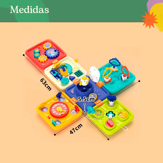 Cubo didáctico multiactividades con luces y sonidos, juguete sensorial con diferentes colores y formas, sin bordes afilados hecho en material 100% libre de BPA, diseño desplegable