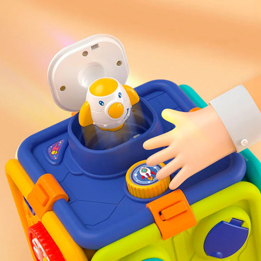 Cubo didáctico multiactividades con luces y sonidos, juguete sensorial con diferentes colores y formas, sin bordes afilados hecho en material 100% libre de BPA, diseño desplegable