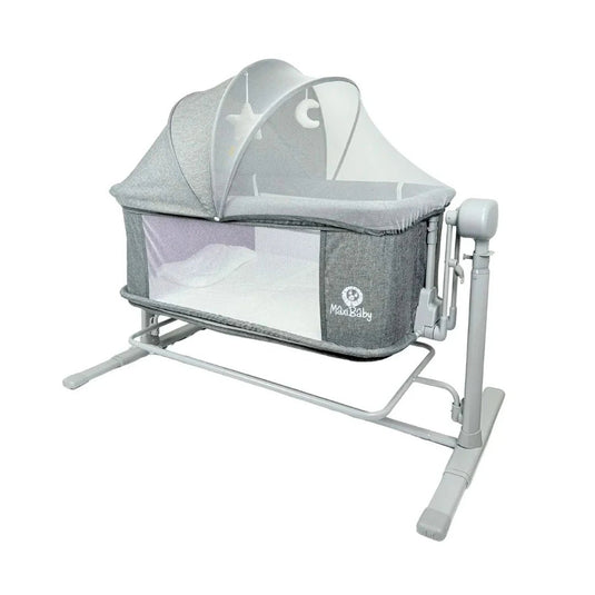 Cuna colecho eléctrica Delta con altura ajustable, función de vibración, melodías de cuna, laterales en malla para mejor visibilidad, ruedas con freno de bloqueo, diseño moderno con mosquitero - Maxibaby