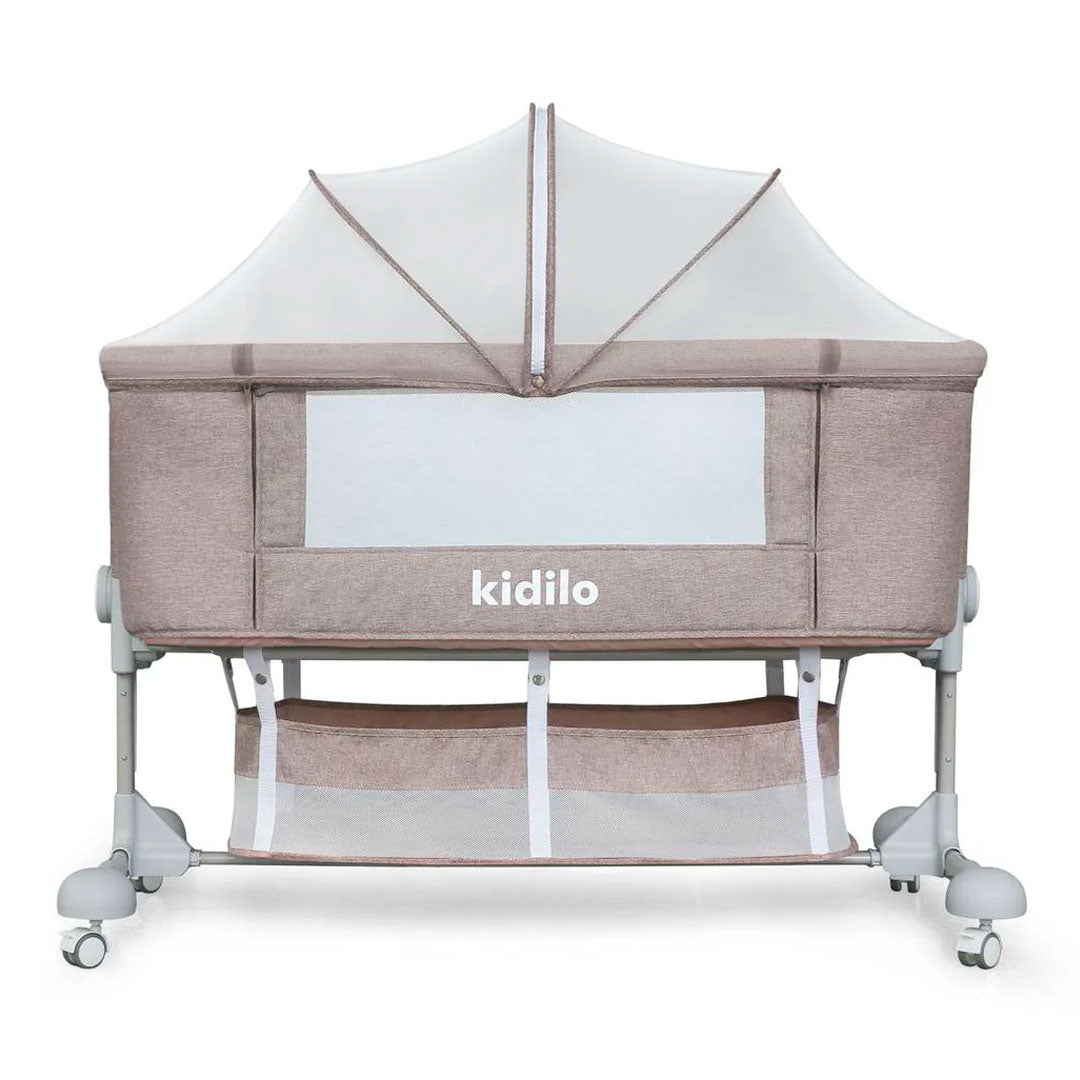 Cuna colecho con altura ajustable, canasta y mosquitero, sistema de plegado, amplio espacio de almacenamiento inferior, con ruedas para facilitar su movilidad, 6 niveles de altura ajustable - Kidilo