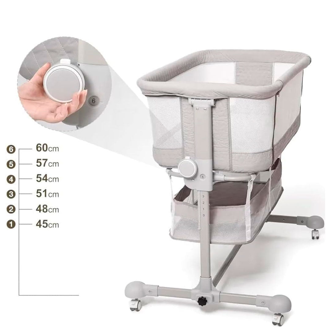 Cuna colecho con altura ajustable, canasta y mosquitero, sistema de plegado, amplio espacio de almacenamiento inferior, con ruedas para facilitar su movilidad, 6 niveles de altura ajustable - Kidilo