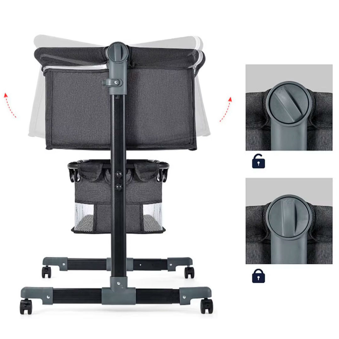 Cuna colecho con altura ajustable para bebé recién nacido, ruedas suaves con bloqueo, cesta de almacenamiento y mosquitero, con laterales en malla trasnpirable - Mobilu