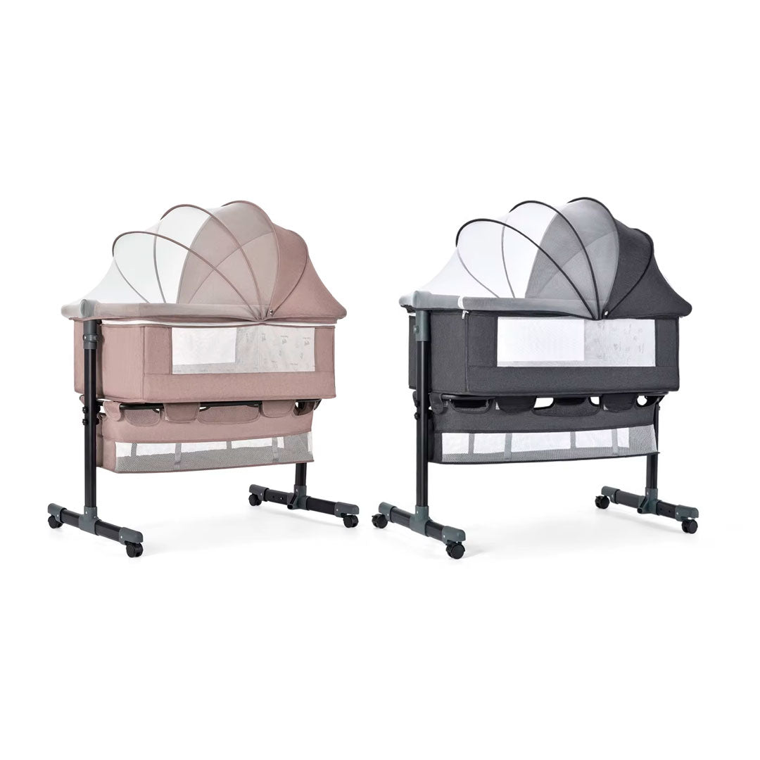 Cuna colecho con altura ajustable para bebé recién nacido, ruedas suaves con bloqueo, cesta de almacenamiento y mosquitero, con laterales en malla trasnpirable - Mobilu