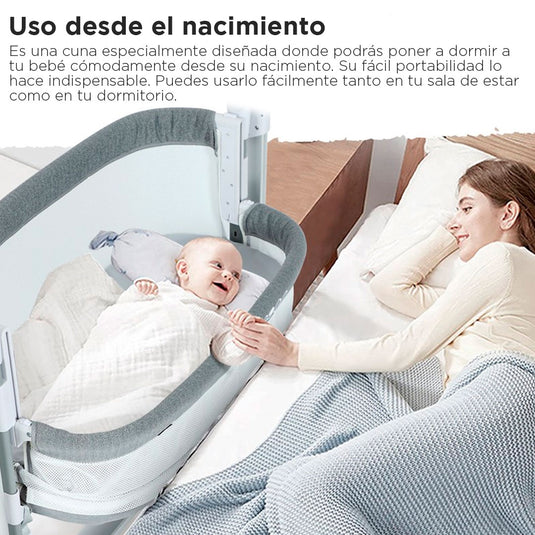 Cuna colecho eléctrica gris para bebé, multifuncional como corral, con 5 niveles de altura y ajuste Antirreflujo, cuenta con control remoto, diferentes ajustes de velocidad - PupiKids