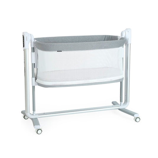 Cuna colecho eléctrica gris para bebé, multifuncional como corral, con 5 niveles de altura y ajuste Antirreflujo, cuenta con control remoto, diferentes ajustes de velocidad - PupiKids