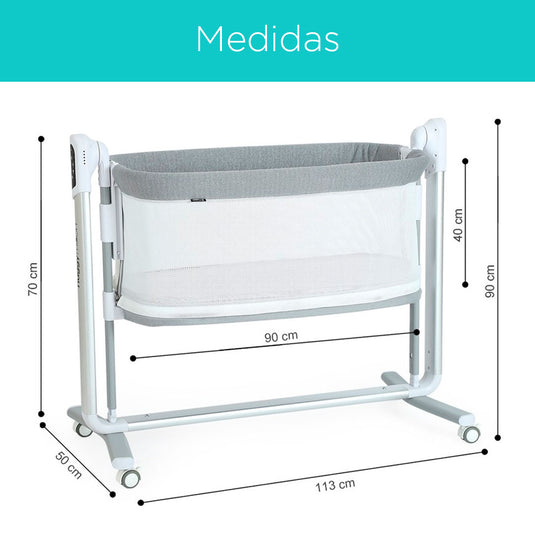 Cuna colecho eléctrica gris para bebé, multifuncional como corral, con 5 niveles de altura y ajuste Antirreflujo, cuenta con control remoto, diferentes ajustes de velocidad - PupiKids