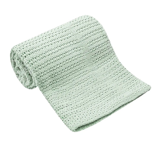Cobija de tejido calado de algodón para bebé, transpirable y reguladora de temperatura, ideal para todas las estaciones.
