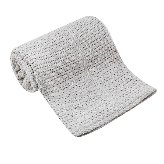Cobija de tejido calado de algodón para bebé, transpirable y reguladora de temperatura, ideal para todas las estaciones.