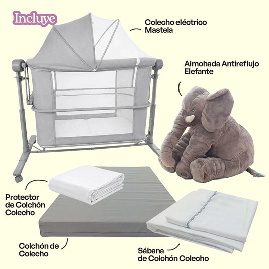 Combo Hora del Sueño #2: cuna eléctrica, colchón, sábana, protector y almohada - cocco & lolo
