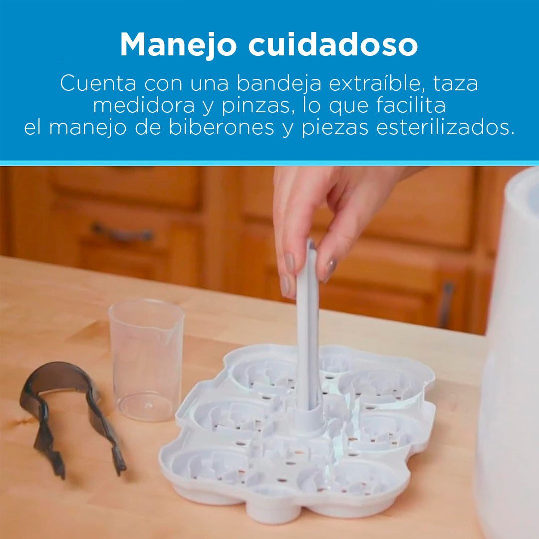 Esterilizador eléctrico de lujo, esterilización a vapor con capacidad para 6 teteros y accesorios, bandeja extraíble y función de apagado automático - Dr Brown´s