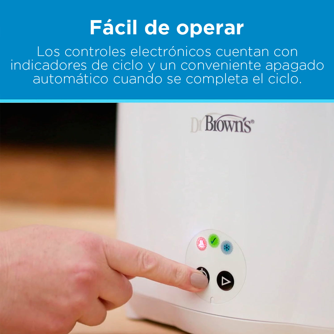 Esterilizador eléctrico de lujo, esterilización a vapor con capacidad para 6 teteros y accesorios, bandeja extraíble y función de apagado automático - Dr Brown´s
