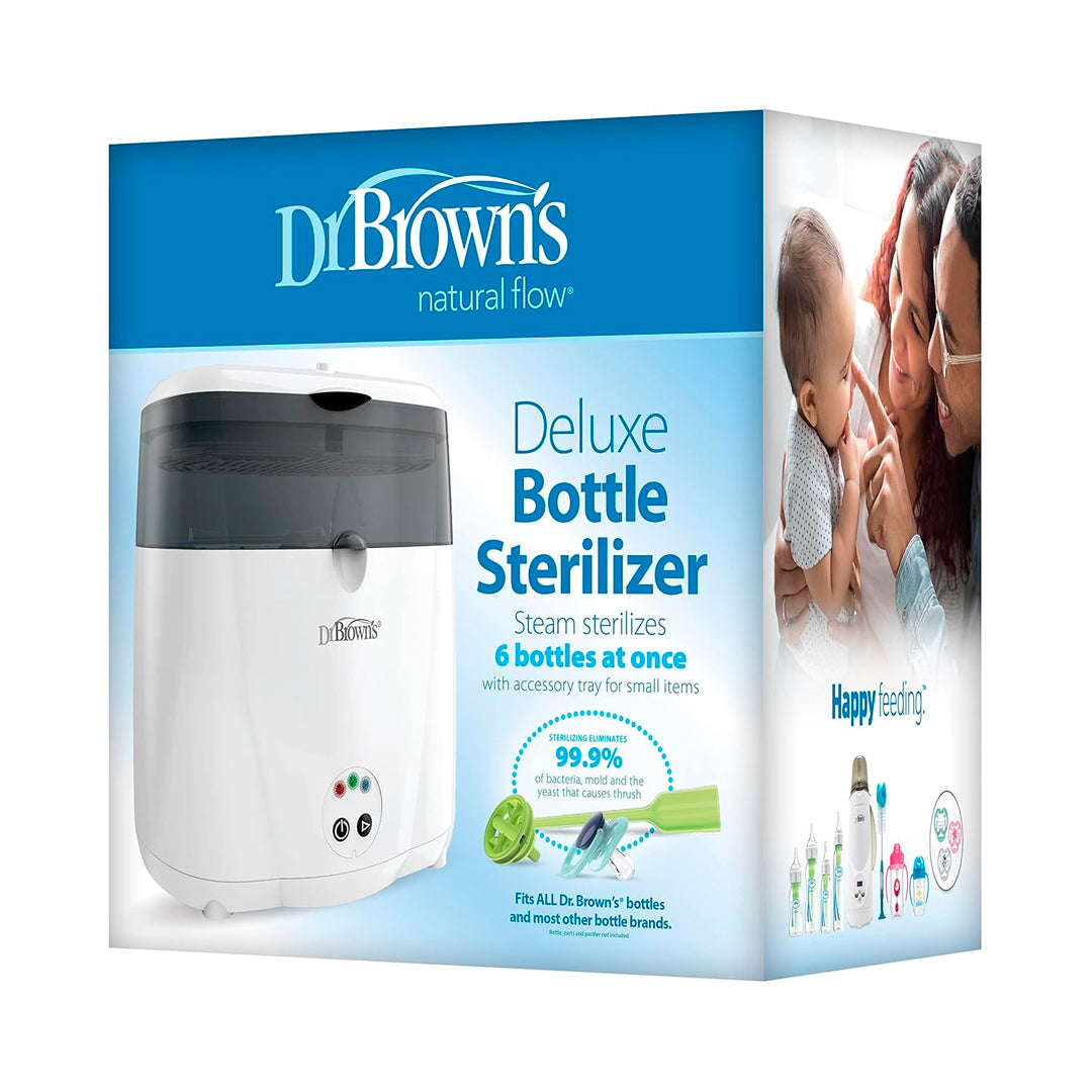 Esterilizador eléctrico de lujo, esterilización a vapor con capacidad para 6 teteros y accesorios, bandeja extraíble y función de apagado automático - Dr Brown´s