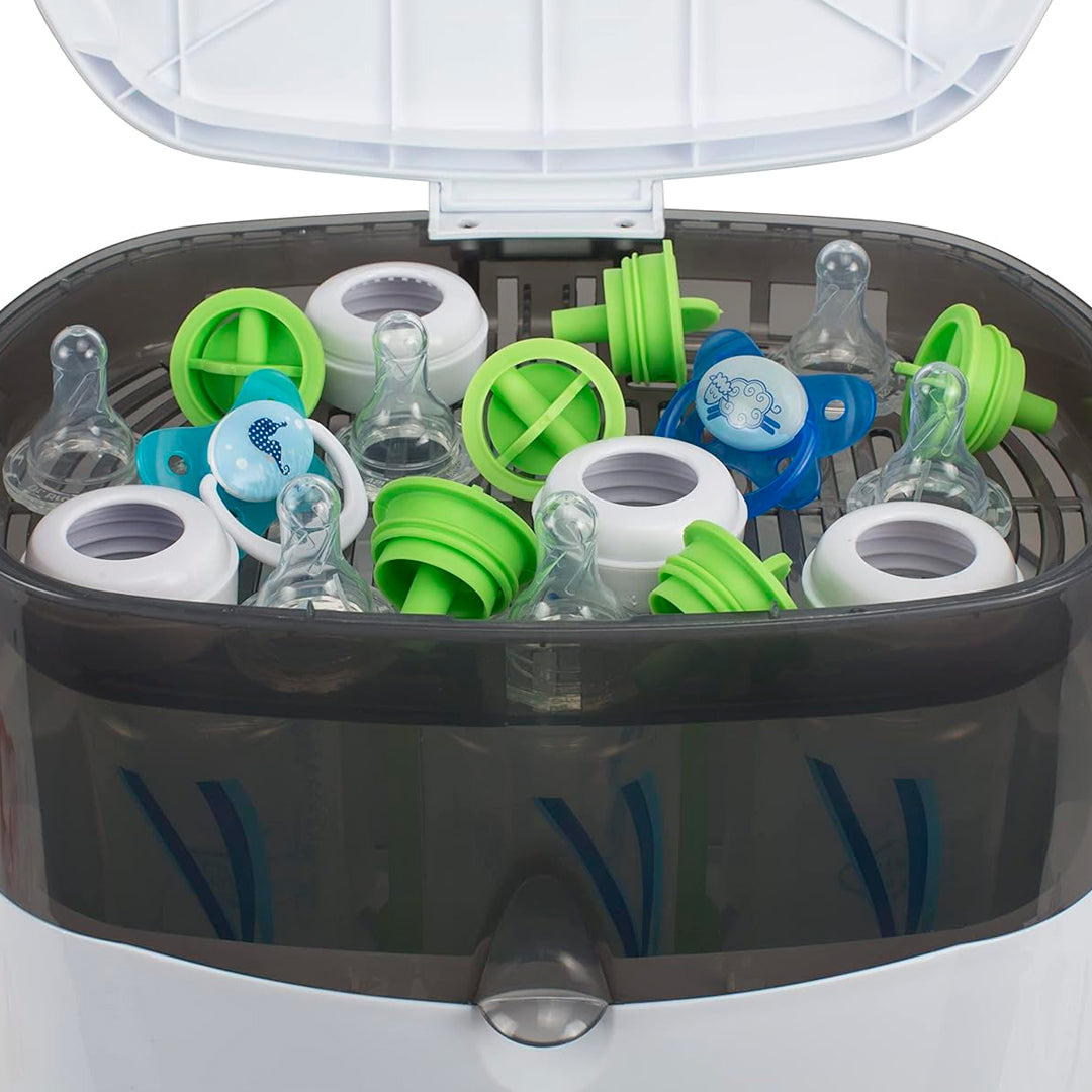 Esterilizador eléctrico de lujo, esterilización a vapor con capacidad para 6 teteros y accesorios, bandeja extraíble y función de apagado automático - Dr Brown´s