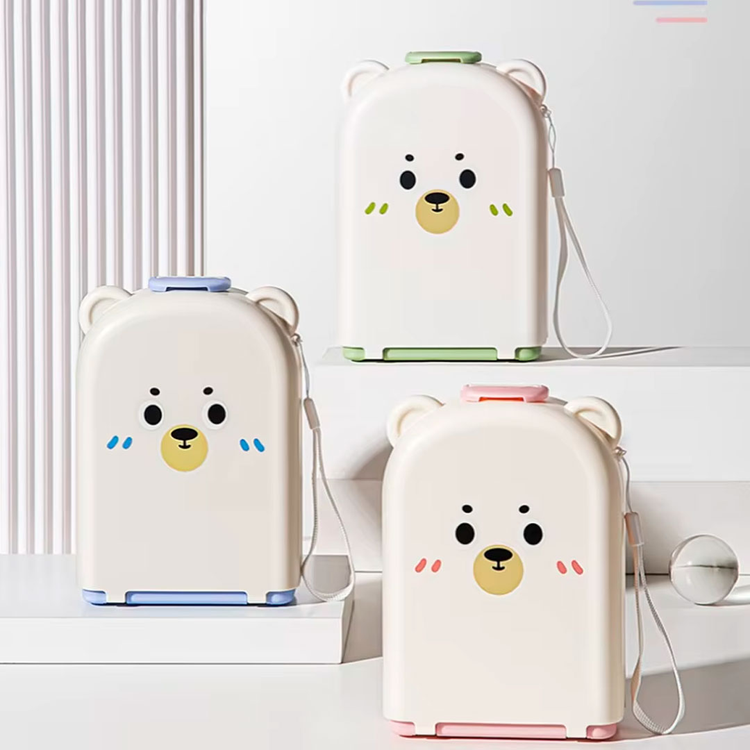 Juego de cepillos lavateteros portátil en estuche de osito, kit de limpieza de biberones, accesorios y vasos, hechos en silicona grado alimenticio, de tamaño compacto fácil de transportar