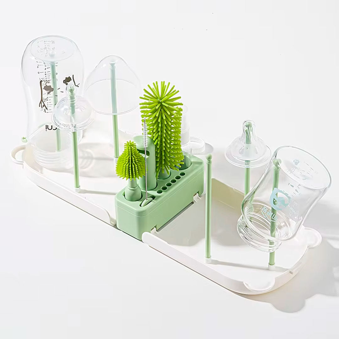 Juego de cepillos lavateteros portátil en estuche de osito, kit de limpieza de biberones, accesorios y vasos, hechos en silicona grado alimenticio, de tamaño compacto fácil de transportar