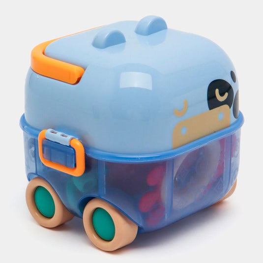 Estuche de sonajeros 5pz Caritas de Animales, con rascaencias, hechos en silicona de grado alimenticio y plástico ABS sin BPA, estuche con luces y melodías