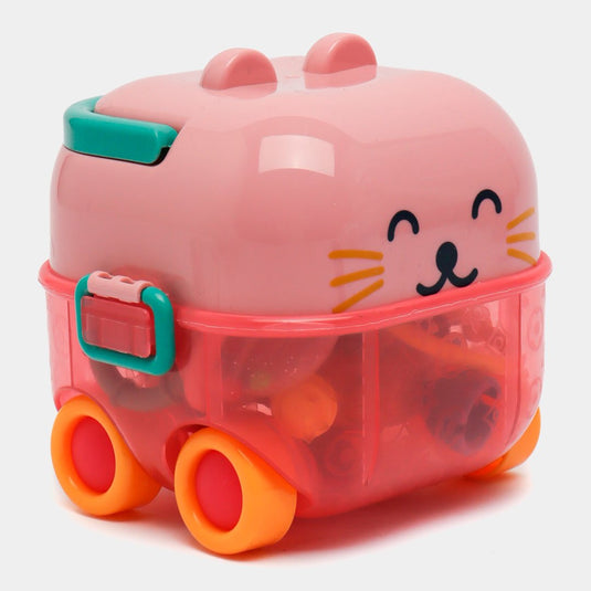 Estuche de sonajeros 5pz Caritas de Animales, con rascaencias, hechos en silicona de grado alimenticio y plástico ABS sin BPA, estuche con luces y melodías