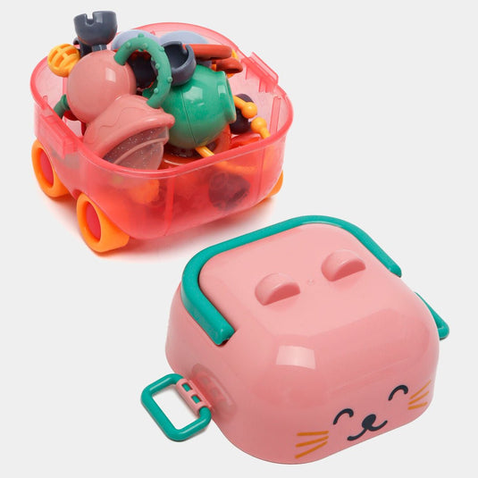 Estuche de sonajeros 5pz Caritas de Animales, con rascaencias, hechos en silicona de grado alimenticio y plástico ABS sin BPA, estuche con luces y melodías