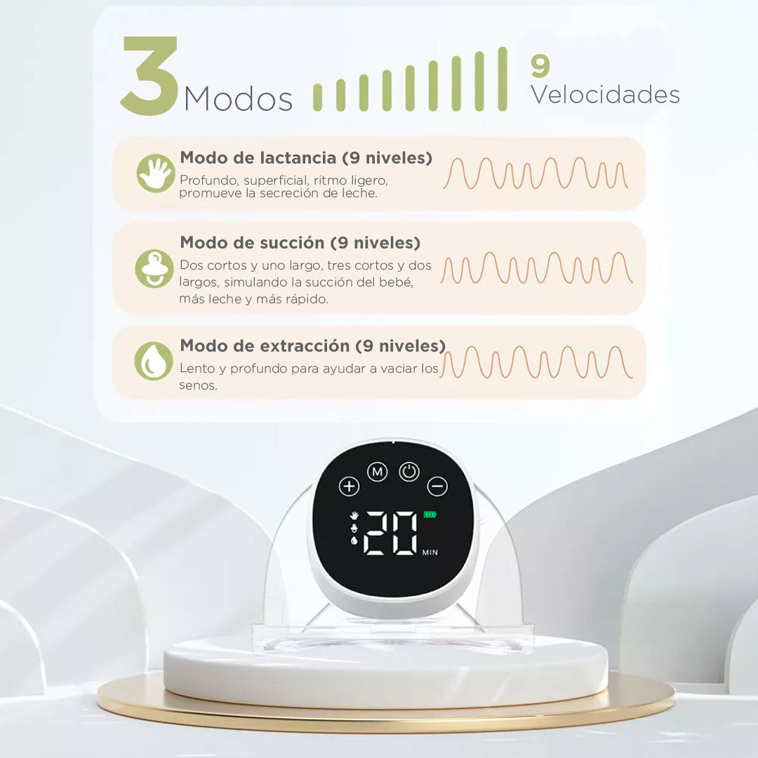 Extractor de leche eléctrico doble manos libres, con pantalla digital LED, con 3 modos de succión y 9 niveles de fuerza, copa en silicona grado alimenticio, de capacidad de 6oz o 180ml