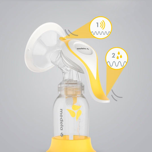 Extractor manual de palanca Flex Shields Harmony, tamaño compacto para usar con una mano, forma ovalada y borde suave, extracción en dos fases - Medela