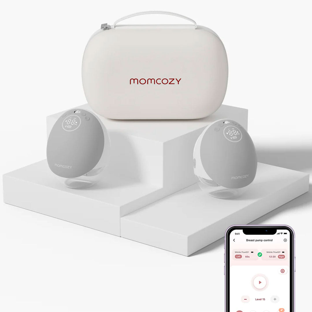Extractor de leche doble Mobile Flow manos libres, control mediante la app M9, multimodos personalizables, tamaño y peso compacto - Momcozy