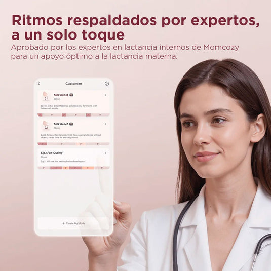 Extractor de leche doble Mobile Flow manos libres, control mediante la app M9, multimodos personalizables, tamaño y peso compacto - Momcozy