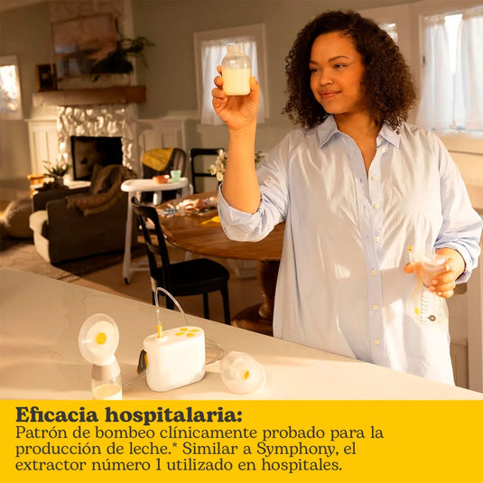 Extractor eléctrico de 2ª generación en Style Pro, ofrece eficiencia hospitalaria clínicamente probada, doble y portátil, de un tamaño compacto y peso ligero, con biberones, sistema de protección de pecho PersonalFit Plus - Medela