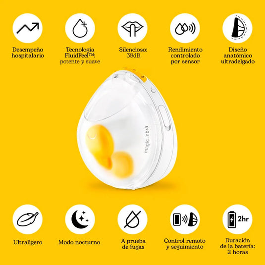 Extractor eléctrico de leche portátil Magic InBra™, comodidad y rendimiento excepcionales, última generación, forma anatómica para un ajuste cómodo, extraer hasta un 11,8 % más de leche, conectividad por medio de aplicación - Medela