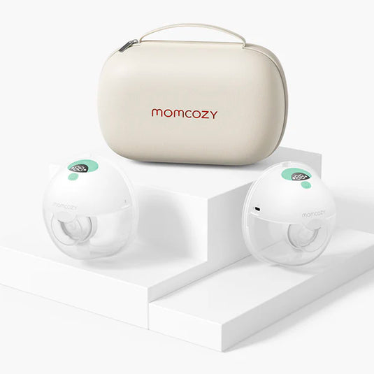 Extractor de leche materna manos libres vM5, doble copa, ajustable a 3 modos de succión y 9 niveles de potencia, de poco peso, de tamaño compacto, concepto "Baby Mouth" - Momcozy