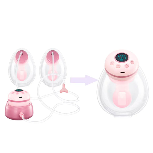 Extractor eléctrico 2en1 doble o manos libres inalámbrica, ajustable a extractor manos libres individual inalámbrico o doble con mangueras, copa silicona suave y ergonómica, motor silencioso con diferentes niveles de succión, pantalla digital - Momeasy