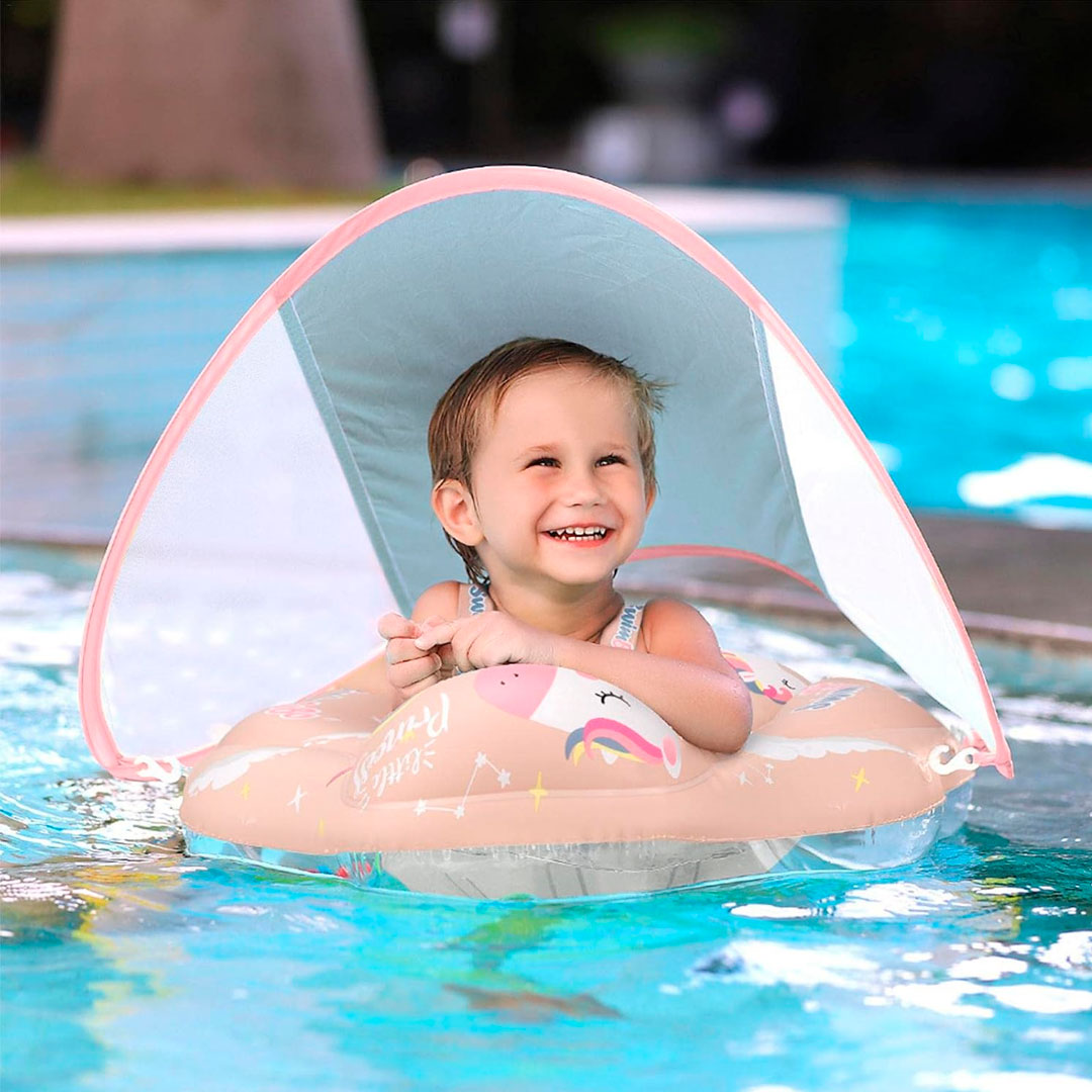 Flotador inflable con protector solar, con arnés de seguridad, diseño antivuelco, ergonómico en posición de nado de de 40°