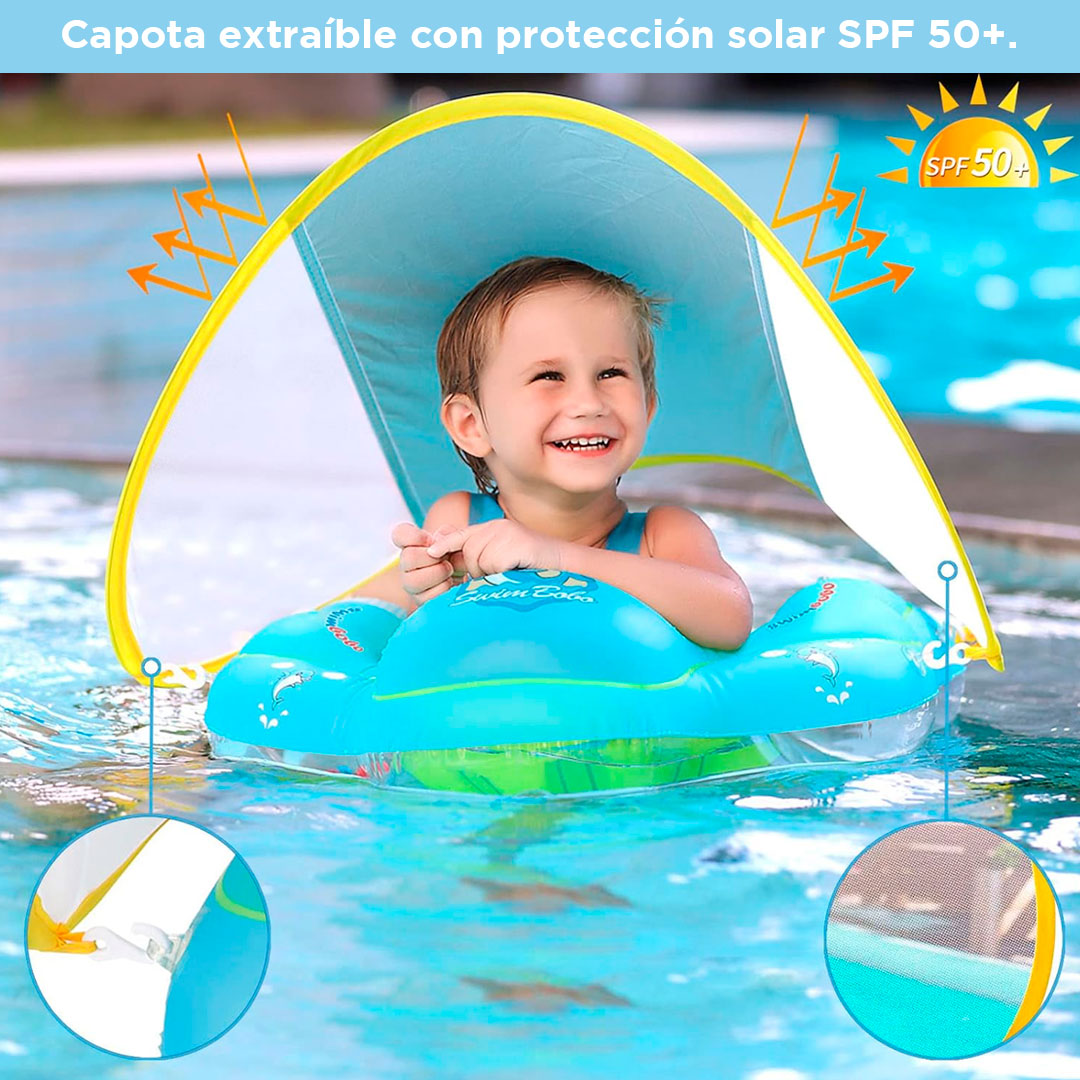 Flotador inflable con protector solar, con arnés de seguridad, diseño antivuelco, ergonómico en posición de nado de de 40°