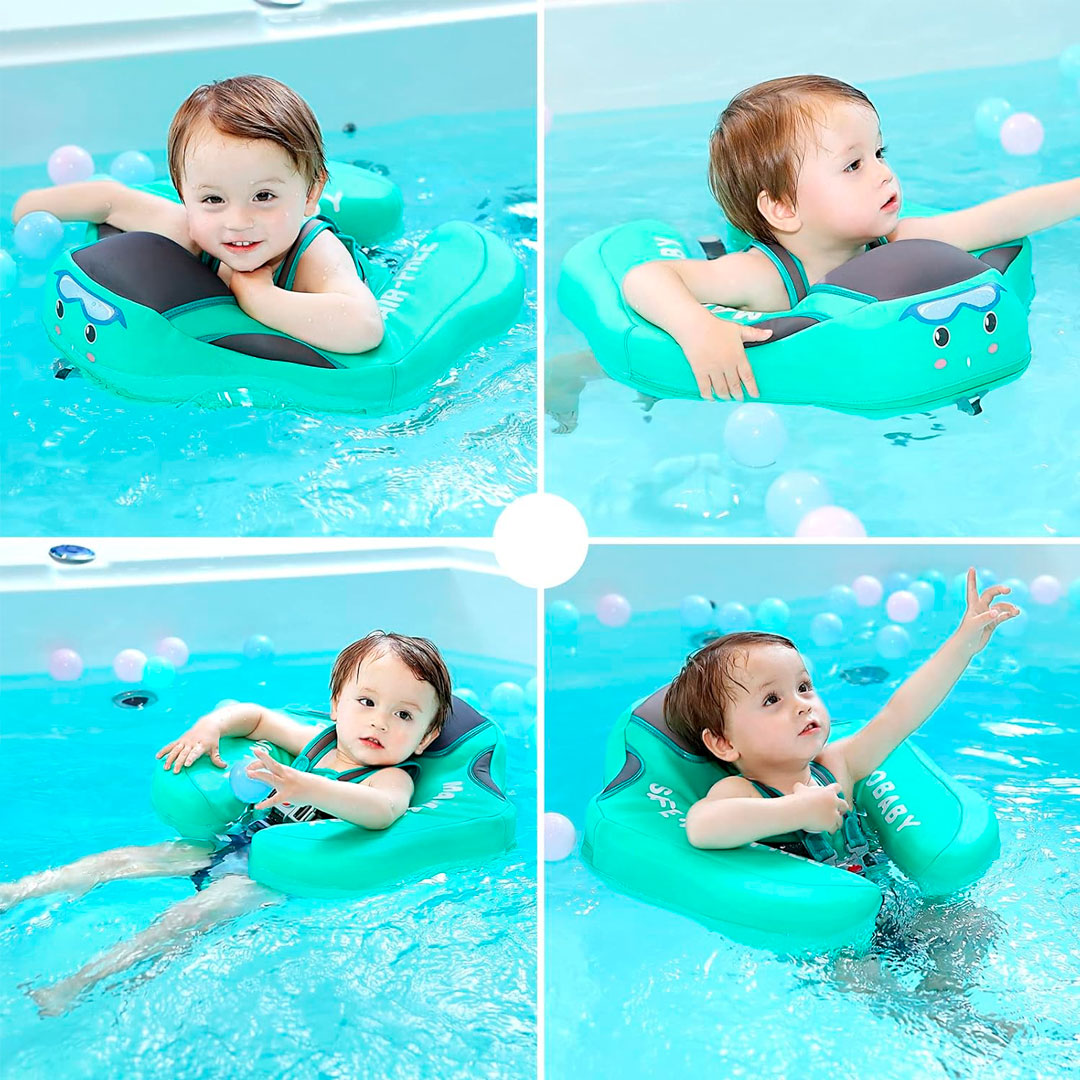 Flotador con arnés y carita para bebés, flotador de natación para bebés acostados de 3 a 24 meses, diseño no inflable, completamente sellado para nadar sin aire de forma segura