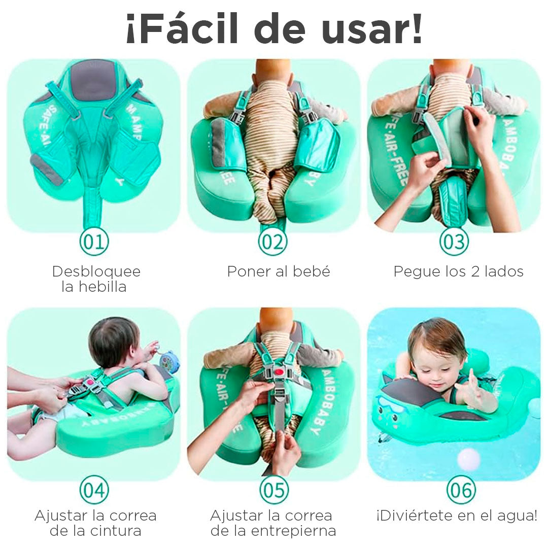 Flotador con arnés y carita para bebés, flotador de natación para bebés acostados de 3 a 24 meses, diseño no inflable, completamente sellado para nadar sin aire de forma segura