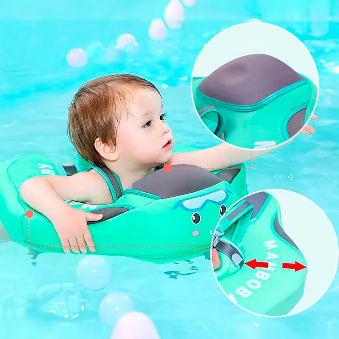 Flotador con arnés y carita para bebés, flotador de natación para bebés acostados de 3 a 24 meses, diseño no inflable, completamente sellado para nadar sin aire de forma segura