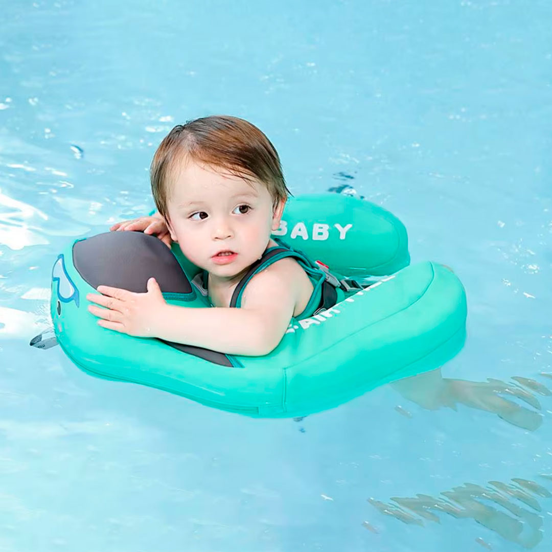 Flotador con arnés y carita para bebés, flotador de natación para bebés acostados de 3 a 24 meses, diseño no inflable, completamente sellado para nadar sin aire de forma segura