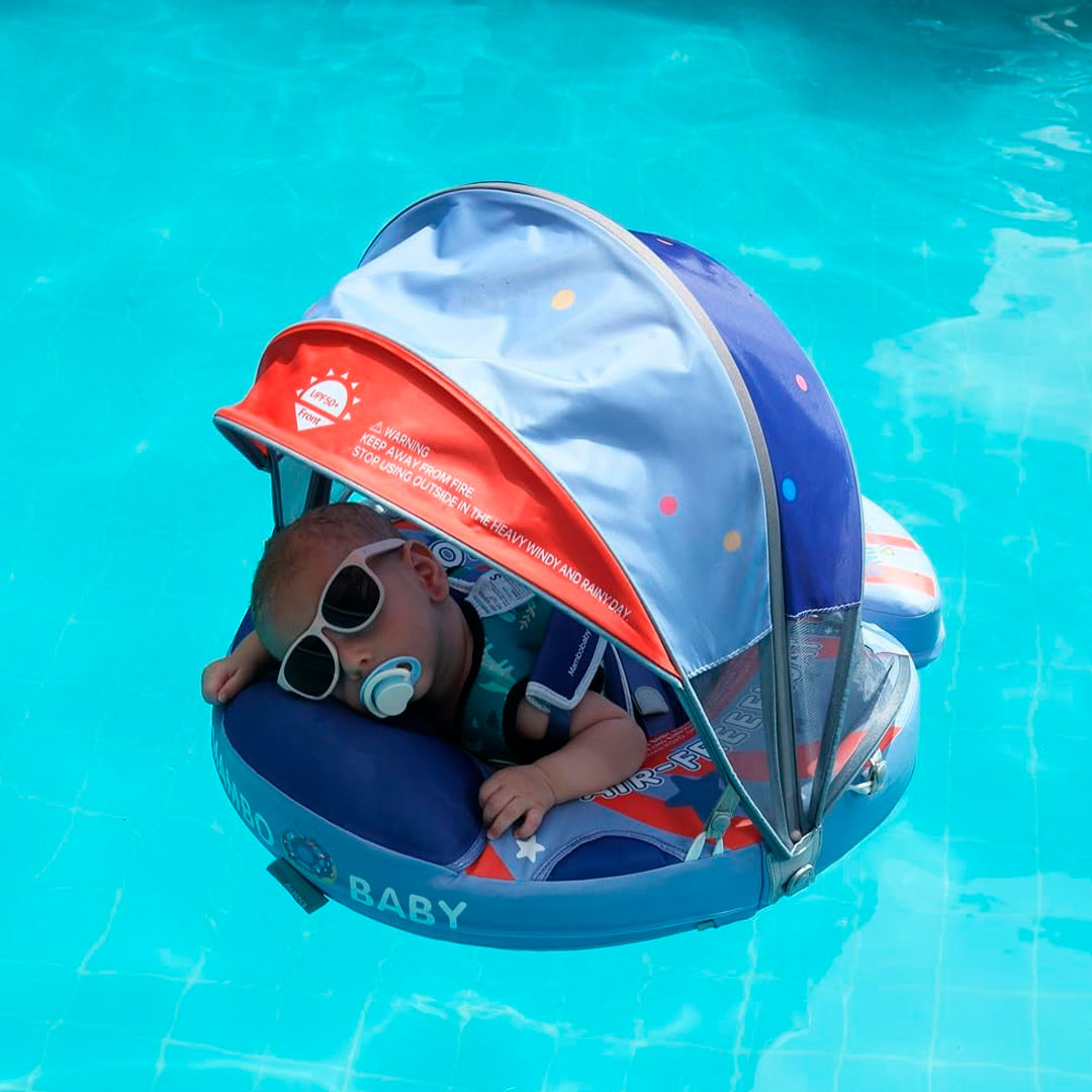 Flotador no inflable con dosel y apoyos de natación, antipinchazos, hebilla de seguridad, toldo antisol extraíble, dos posiciones para nadar - Mambobaby