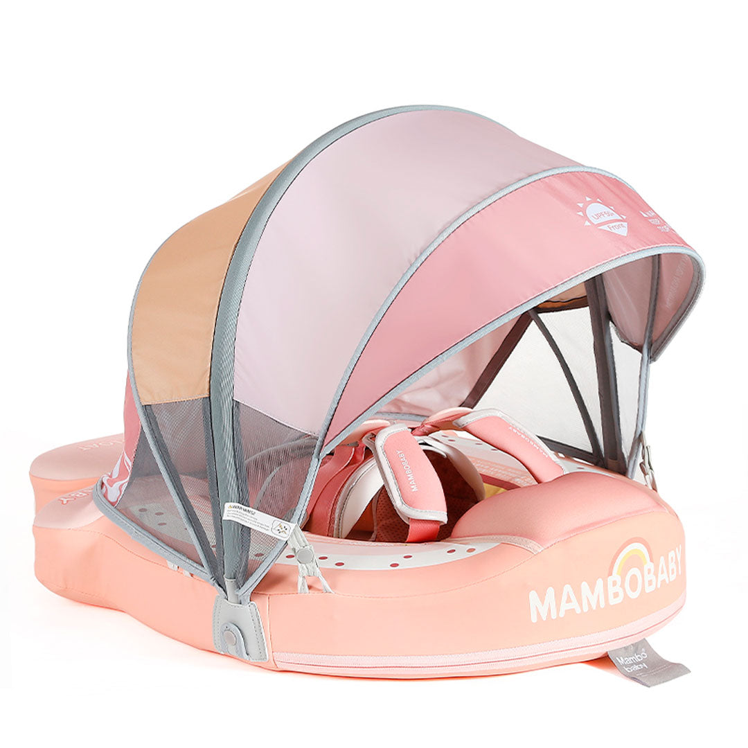 Flotador no inflable con dosel y apoyos de natación, antipinchazos, hebilla de seguridad, toldo antisol extraíble, dos posiciones para nadar - Mambobaby