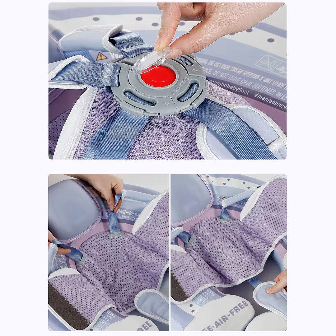 Flotador no inflable con dosel y apoyos de natación, antipinchazos, hebilla de seguridad, toldo antisol extraíble, dos posiciones para nadar - Mambobaby
