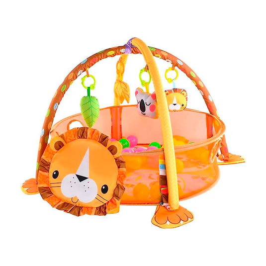 Gimnasio corral 3 en 1 de León, tapete de juegos para bebé, pelotitas de juego, juguetes móviles, diseño y colores llamativos para el bebé
