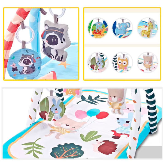 Gimnasio didáctico con tapete acolchado para bebé, con móviles de diseño de animales, colorido para llamar la atención del bebé, con espejo para una estimulación sensorial temprana
