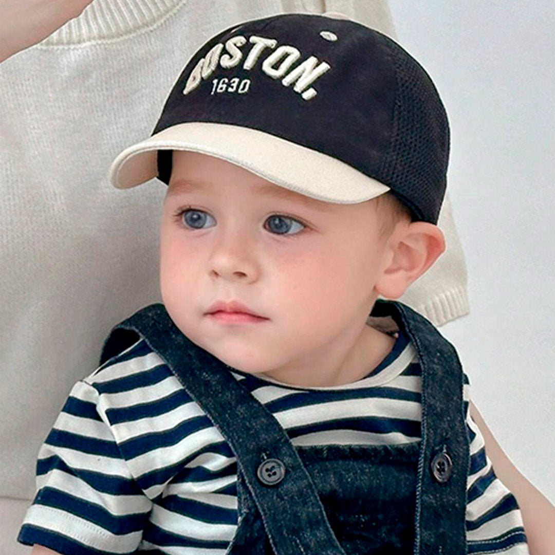 Gorra Boston 1930 estilo beisbol para bebé, correa de ajuste, en malla, material cómodo y resistente, transpirable para uso diario y viajes